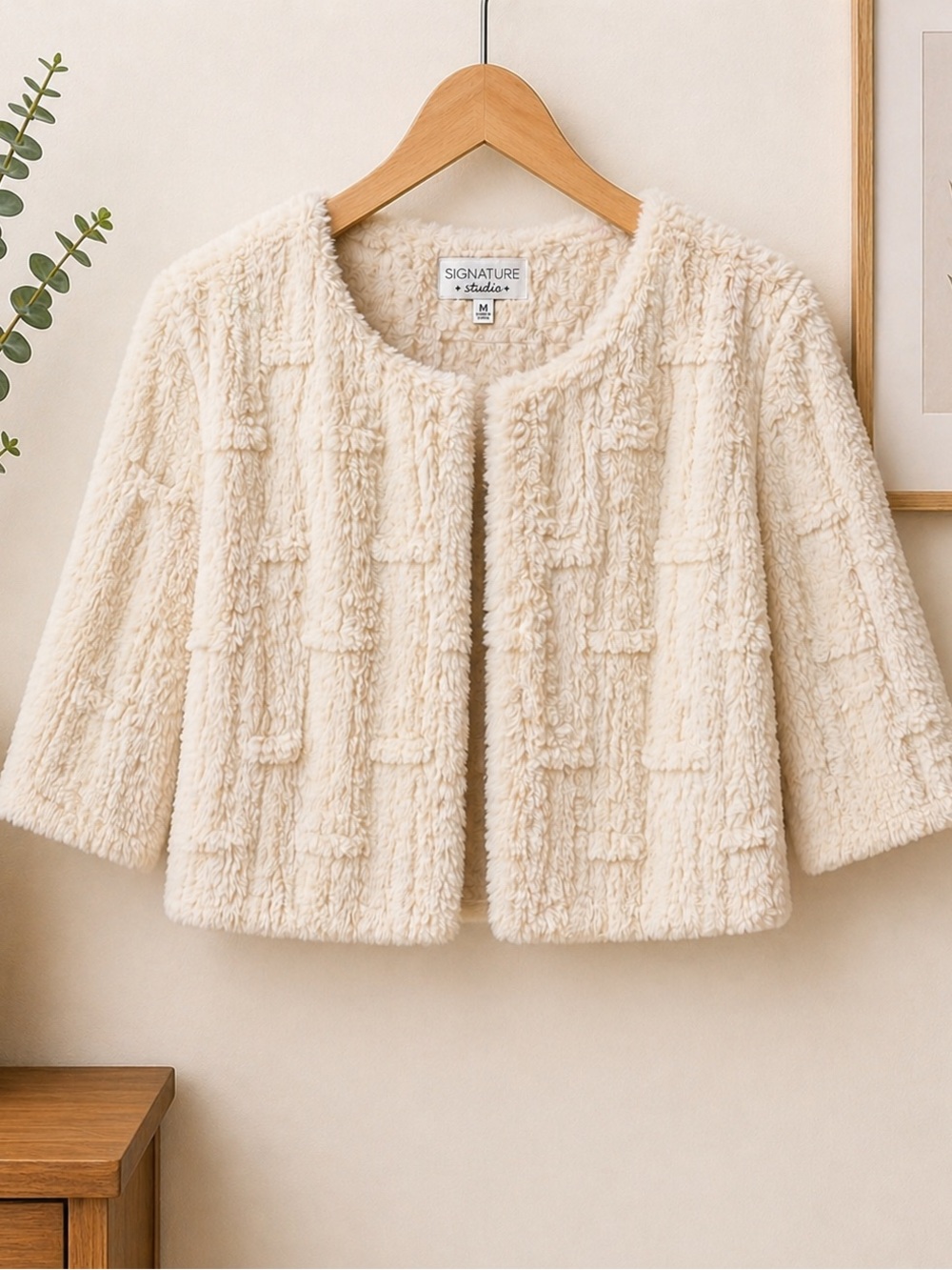 Signature By Robbie Bee‎ Cream Women’s Faux Fur Evening Coat Jacket Size XL